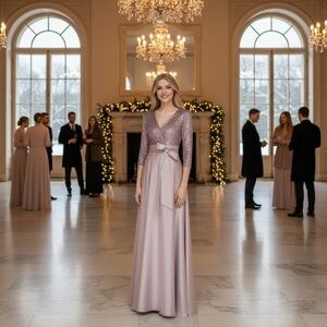 NWOT Xscape 3/4 Sleeve Sequin Satin A-Line Gown Mother of the Bride Wedding